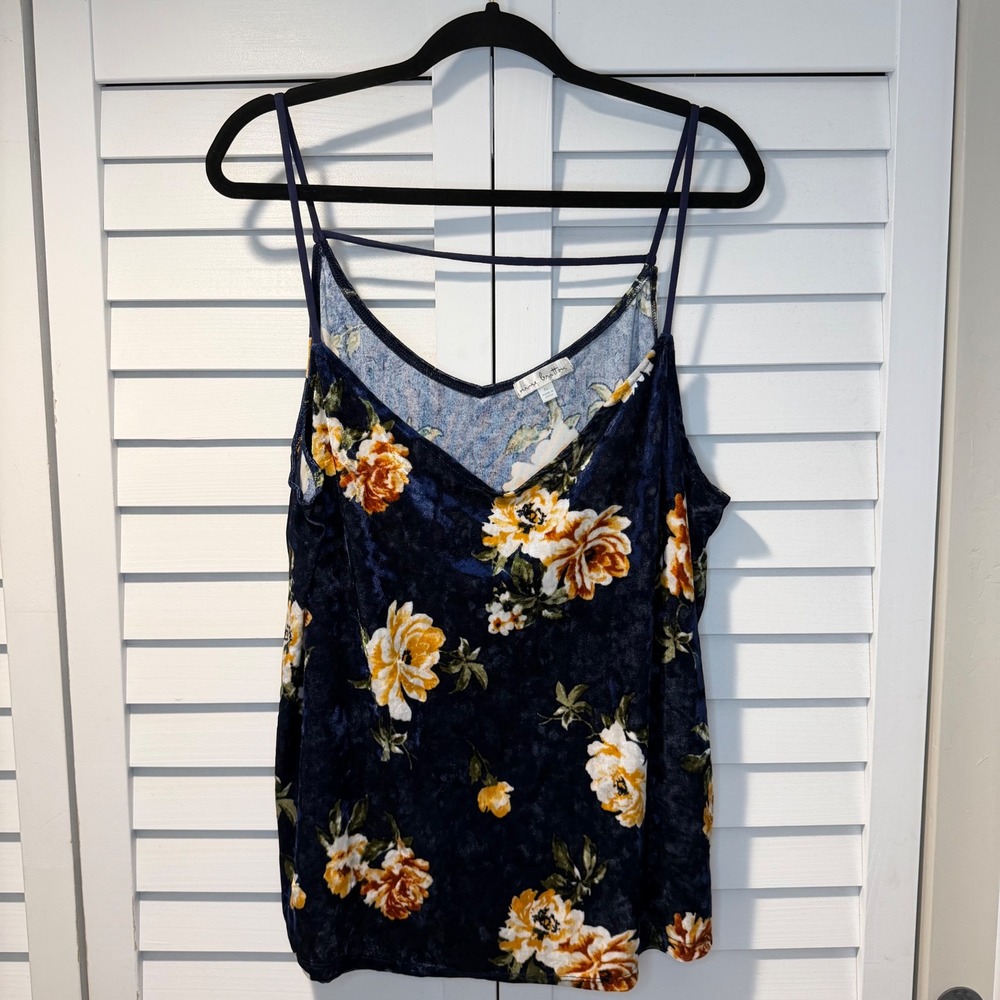 Nine Britton Velvet Floral Cami Tank Top Navy Blue Orange Yellow XL